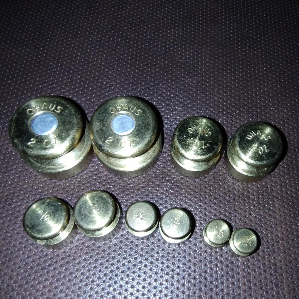Vintage Ohaus Brass Weights 10 Piece Set